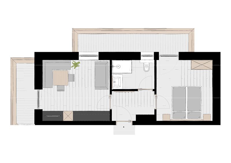 Grundriss von Ferienwohnung 1 im Haus Pedrus in Fiss für 2-3 Personen