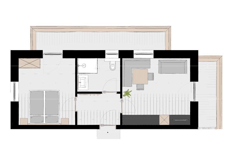 Grundriss von Ferienwohnung 2 im Haus Pedrus für 2-3 Personen