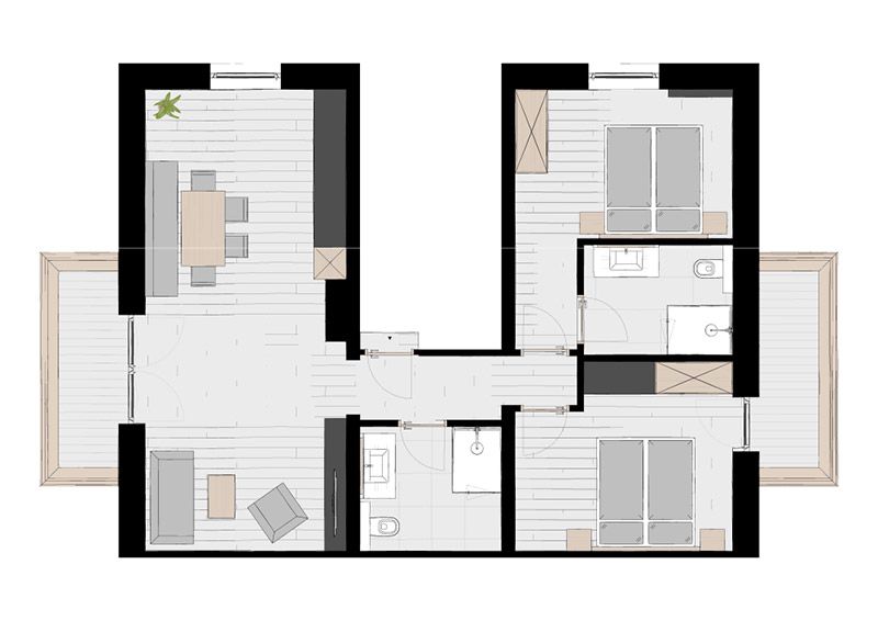 Grundriss von Ferienwohnung 3 für 4-5 Personen